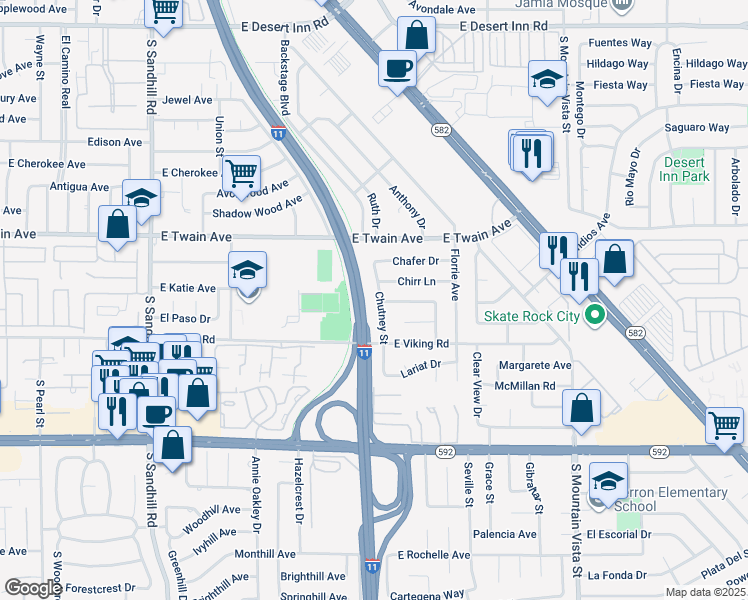 map of restaurants, bars, coffee shops, grocery stores, and more near 3817 Chutney Street in Las Vegas