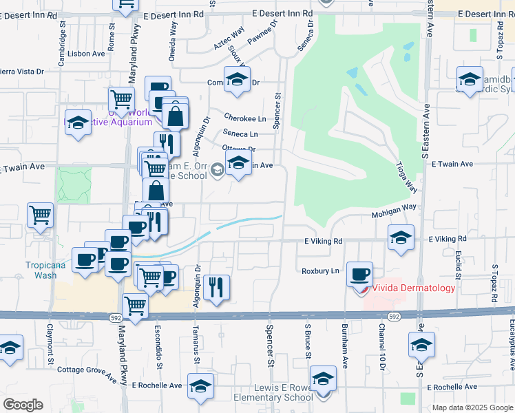 map of restaurants, bars, coffee shops, grocery stores, and more near 1701 East Katie Avenue in Las Vegas