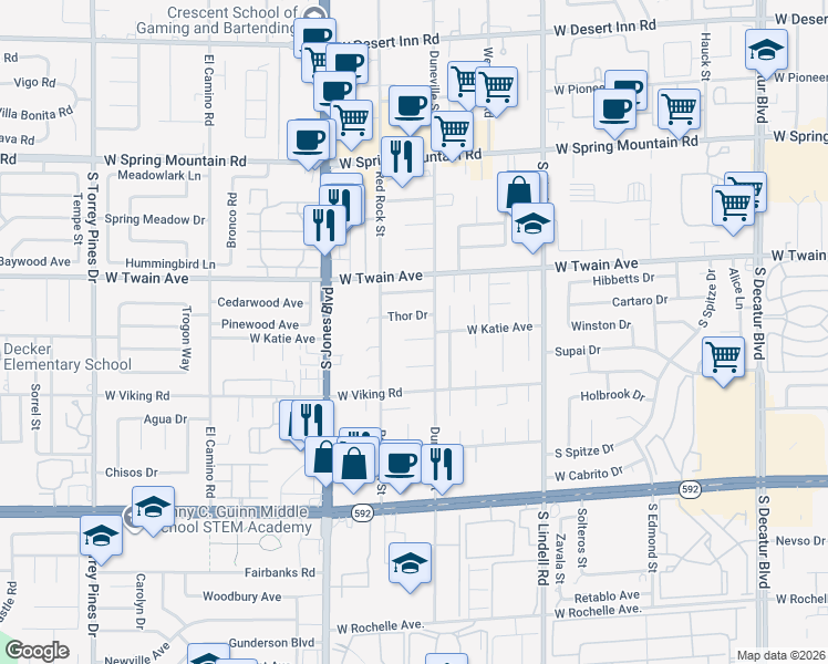 map of restaurants, bars, coffee shops, grocery stores, and more near 3785 Duneville Street in Las Vegas