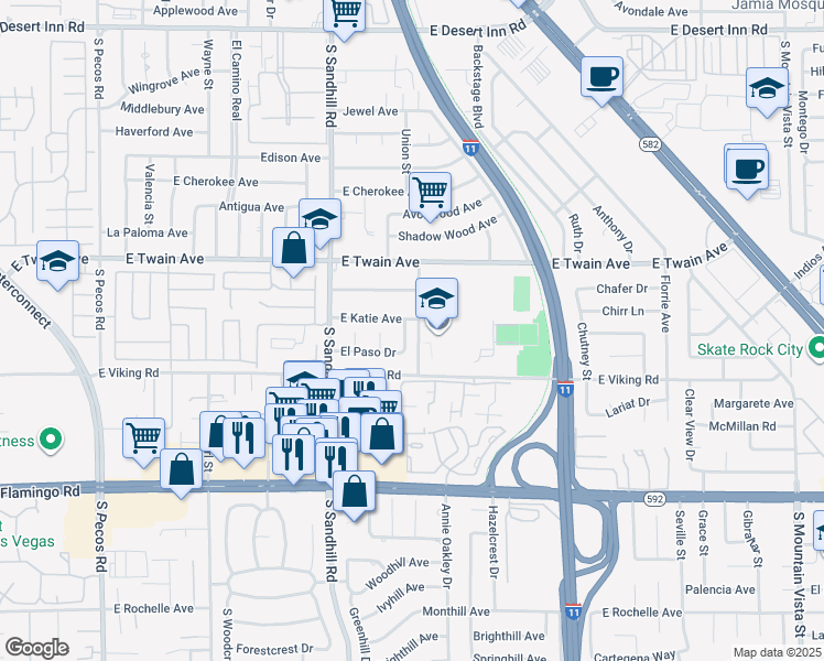 map of restaurants, bars, coffee shops, grocery stores, and more near 3822 Don Carlos Drive in Las Vegas