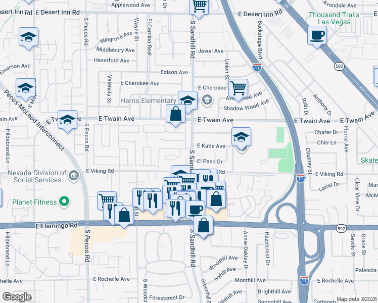 map of restaurants, bars, coffee shops, grocery stores, and more near 3795 Heritage Avenue in Las Vegas