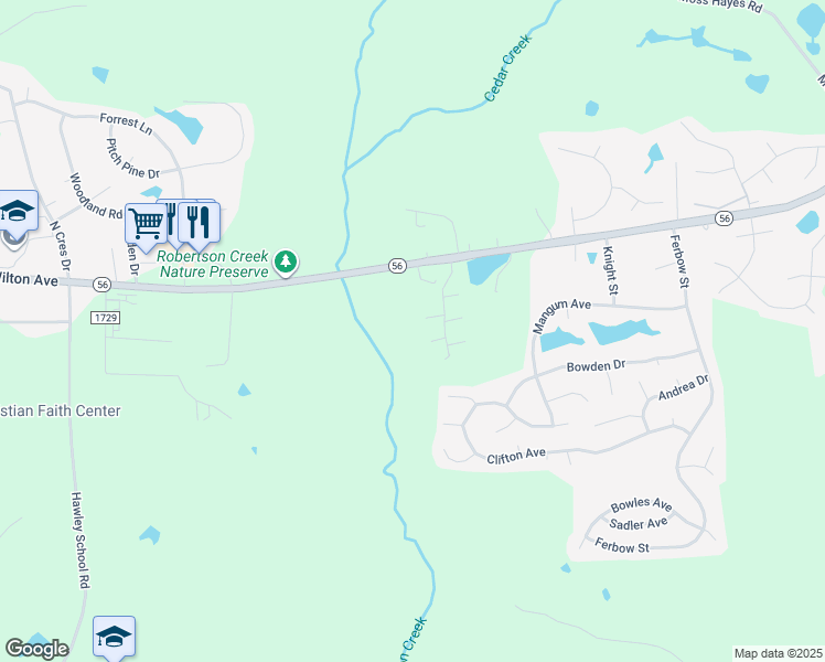 map of restaurants, bars, coffee shops, grocery stores, and more near 2512 North Carolina 56 in Creedmoor