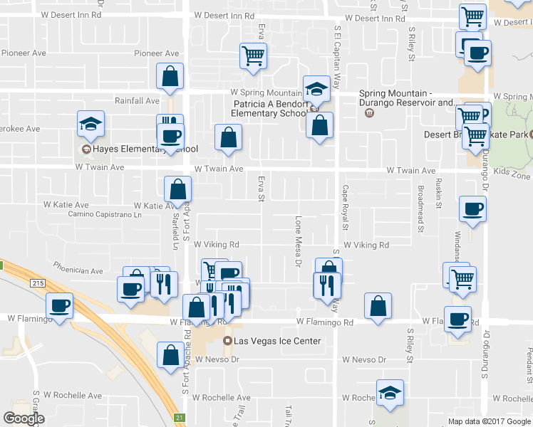 map of restaurants, bars, coffee shops, grocery stores, and more near 3818 Erva Street in Las Vegas