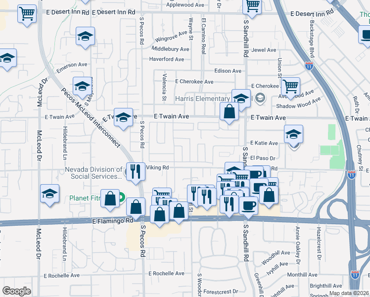 map of restaurants, bars, coffee shops, grocery stores, and more near 3828 Cavalry Street in Las Vegas