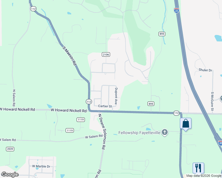 map of restaurants, bars, coffee shops, grocery stores, and more near 3736 North Lalique Lane in Fayetteville