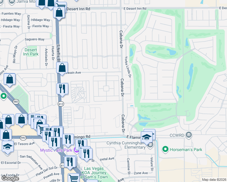 map of restaurants, bars, coffee shops, grocery stores, and more near Kalua Dr in Las Vegas