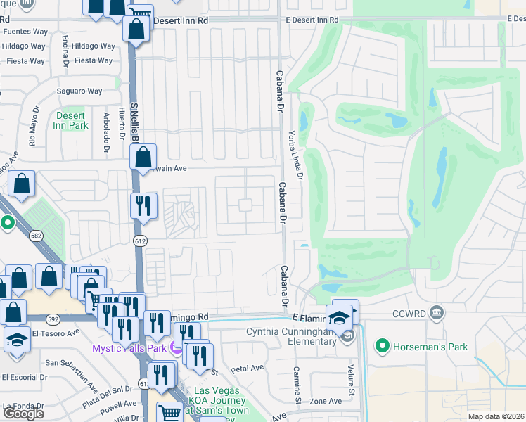 map of restaurants, bars, coffee shops, grocery stores, and more near Kalua Dr in Las Vegas