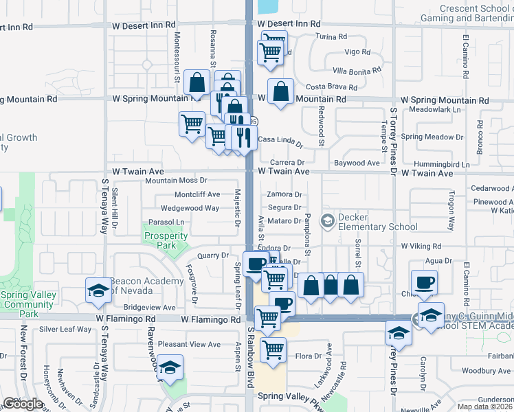 map of restaurants, bars, coffee shops, grocery stores, and more near 3804 Avila Street in Las Vegas