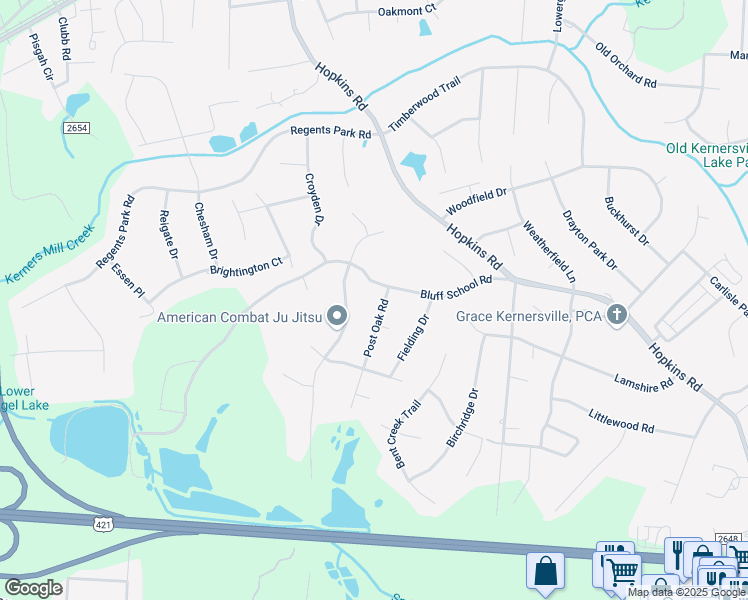 map of restaurants, bars, coffee shops, grocery stores, and more near 351 Barrington Park Lane in Kernersville