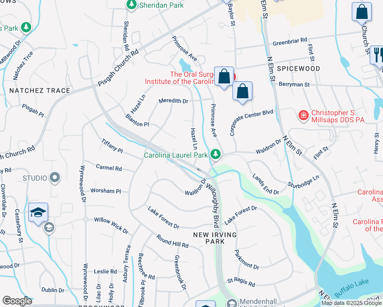 map of restaurants, bars, coffee shops, grocery stores, and more near 3703 Hazel Lane in Greensboro