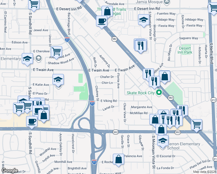 map of restaurants, bars, coffee shops, grocery stores, and more near 4312 Chrysalis Drive in Las Vegas