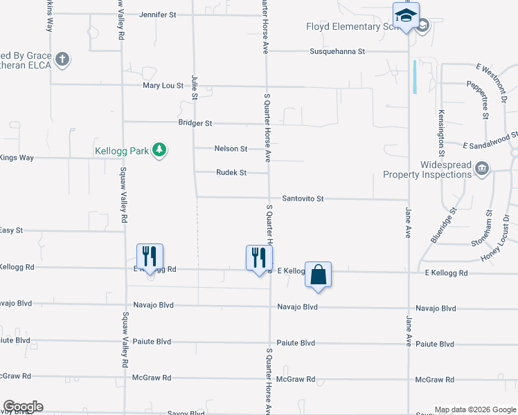 map of restaurants, bars, coffee shops, grocery stores, and more near 6790 South Quarter Horse Avenue in Pahrump