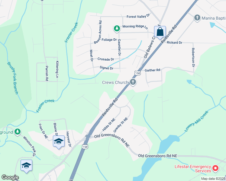 map of restaurants, bars, coffee shops, grocery stores, and more near 4127 Reidsville Road in Winston-Salem