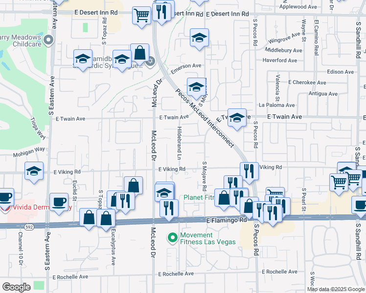 map of restaurants, bars, coffee shops, grocery stores, and more near 3141 East Katie Avenue in Las Vegas