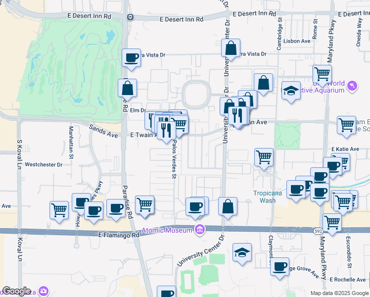 map of restaurants, bars, coffee shops, grocery stores, and more near 3812 Royal Crest Street in Las Vegas