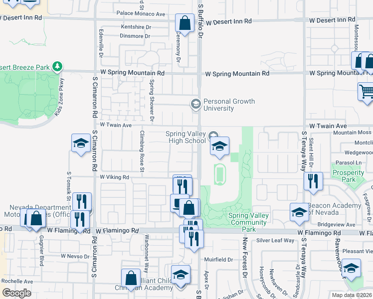 map of restaurants, bars, coffee shops, grocery stores, and more near 3808 Crest Horn Drive in Las Vegas