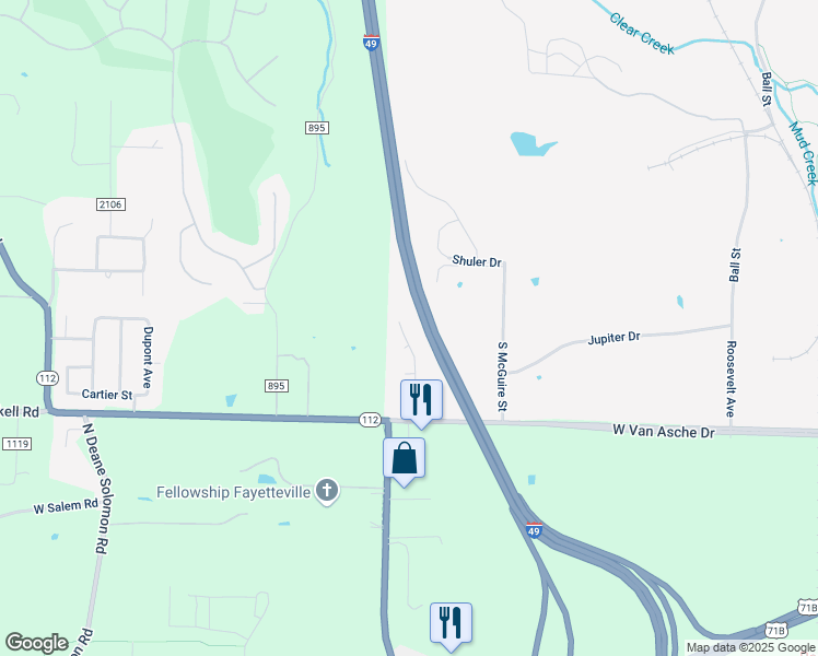 map of restaurants, bars, coffee shops, grocery stores, and more near 7008 South Pleasant Ridge Drive in Fayetteville