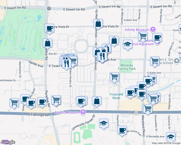 map of restaurants, bars, coffee shops, grocery stores, and more near Daisy Street in Paradise