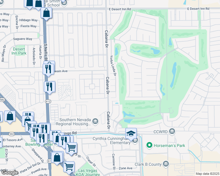 map of restaurants, bars, coffee shops, grocery stores, and more near 5415 Thomaston Court in Las Vegas