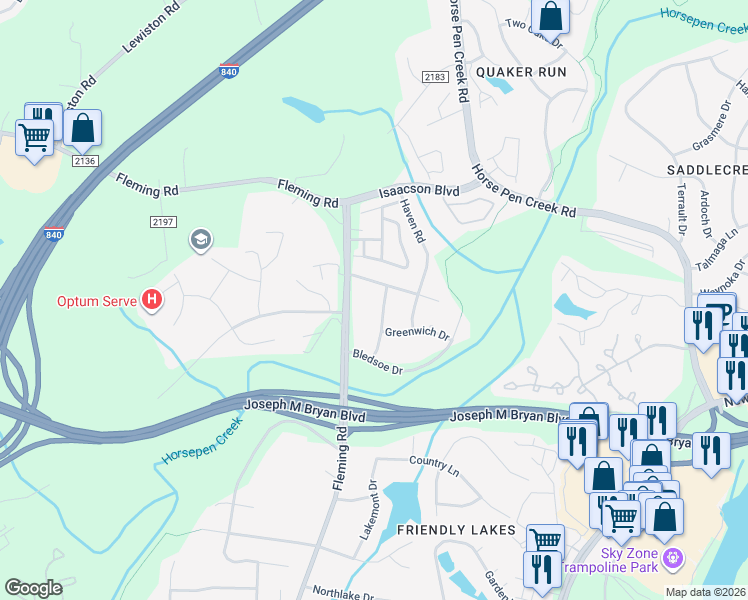map of restaurants, bars, coffee shops, grocery stores, and more near 1910 Norwich Drive in Greensboro