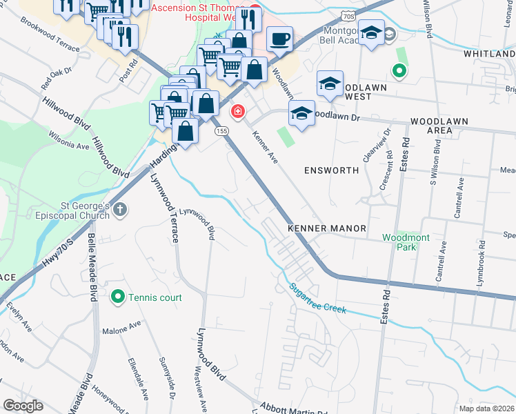 map of restaurants, bars, coffee shops, grocery stores, and more near 153D Woodmont Boulevard in Nashville