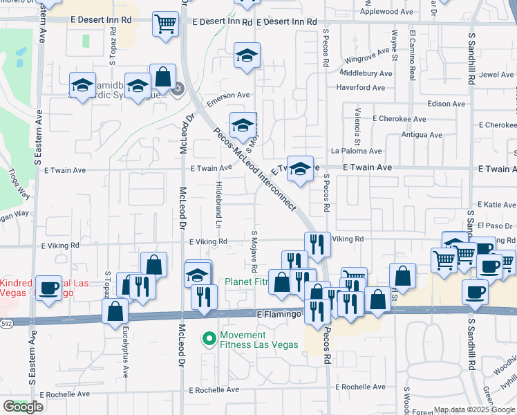 map of restaurants, bars, coffee shops, grocery stores, and more near 3810 South Mojave Road in Las Vegas