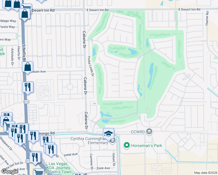 map of restaurants, bars, coffee shops, grocery stores, and more near 3835 Waynesvill Street in Las Vegas