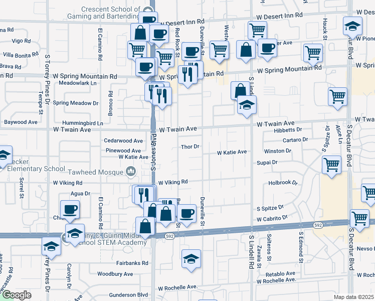 map of restaurants, bars, coffee shops, grocery stores, and more near 3792 Red Rock Street in Las Vegas