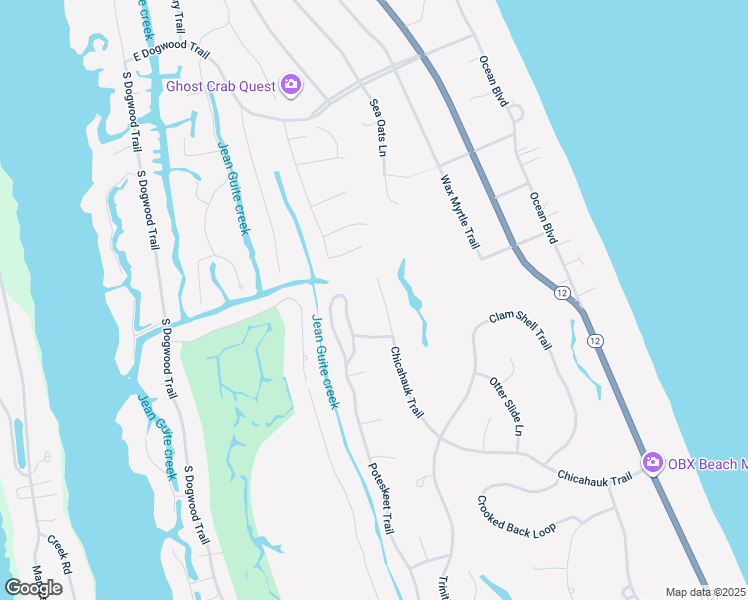 map of restaurants, bars, coffee shops, grocery stores, and more near 179 Chicahauk Trail in Kitty Hawk