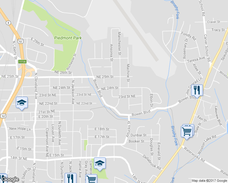 map of restaurants, bars, coffee shops, grocery stores, and more near 2335 Ansonia Street in Winston-Salem