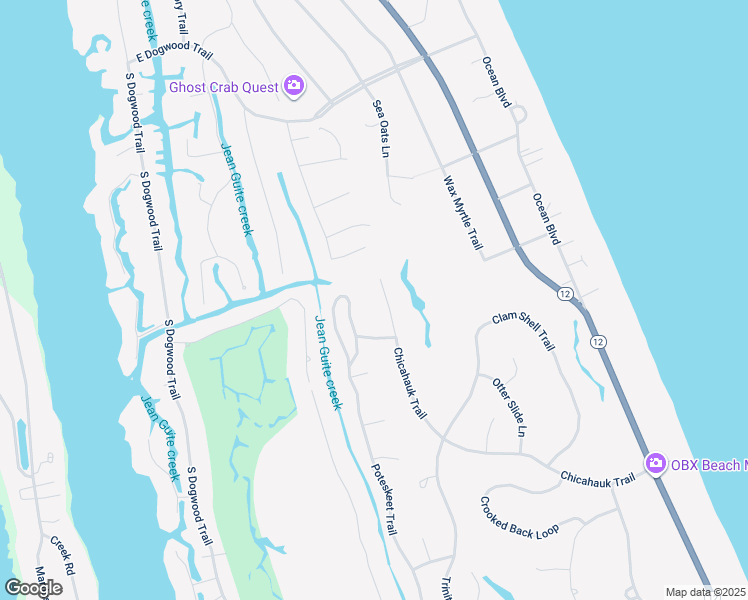 map of restaurants, bars, coffee shops, grocery stores, and more near 179 Chicahauk Trail in Kitty Hawk