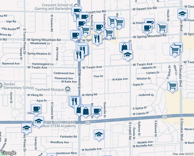 map of restaurants, bars, coffee shops, grocery stores, and more near 3792 Red Rock Street in Las Vegas