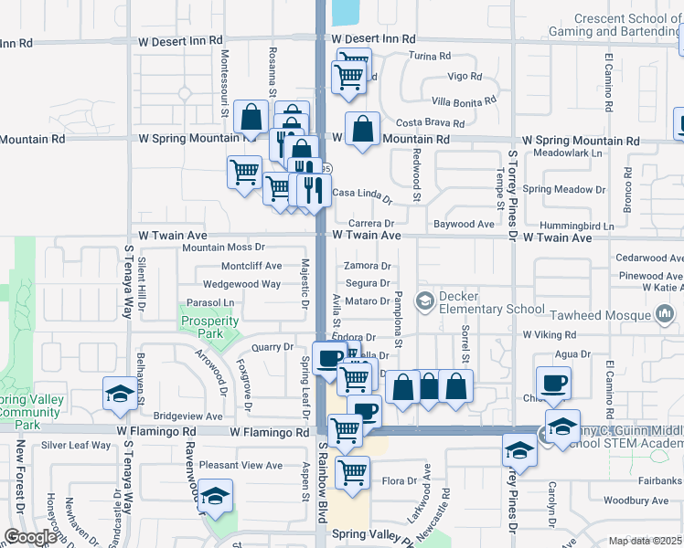 map of restaurants, bars, coffee shops, grocery stores, and more near 3780 Avila Street in Las Vegas