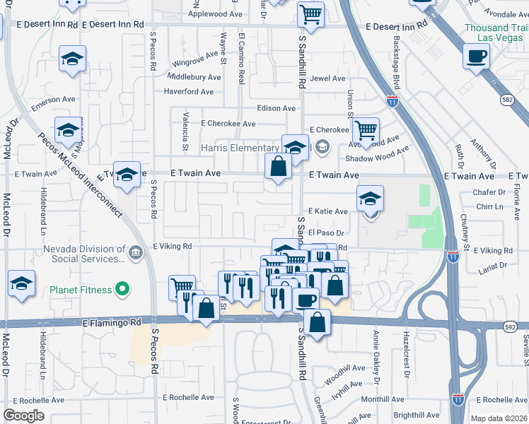 map of restaurants, bars, coffee shops, grocery stores, and more near 3735 Heritage Avenue in Las Vegas