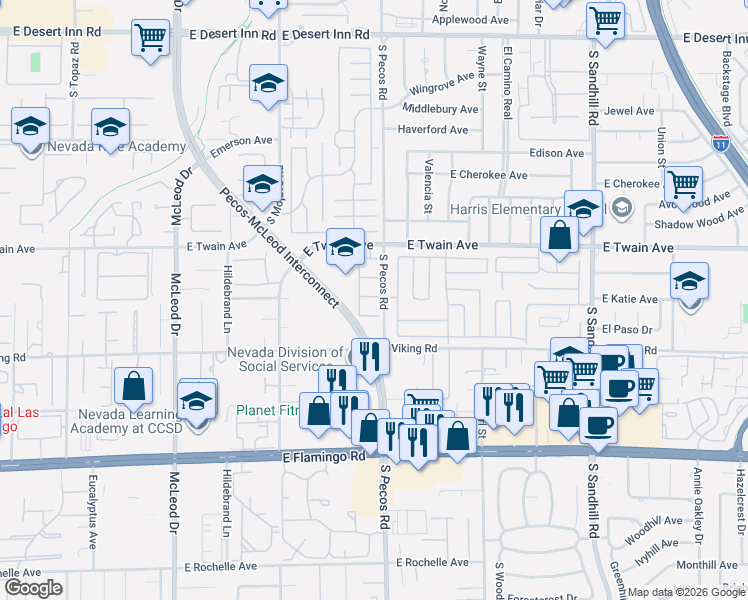 map of restaurants, bars, coffee shops, grocery stores, and more near 3388 Narod Street in Las Vegas