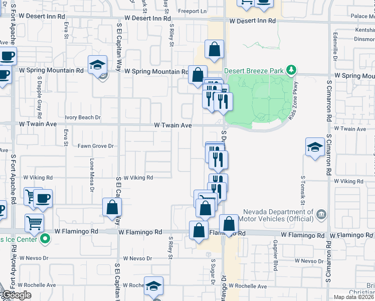 map of restaurants, bars, coffee shops, grocery stores, and more near 3824 Broadmead Street in Las Vegas