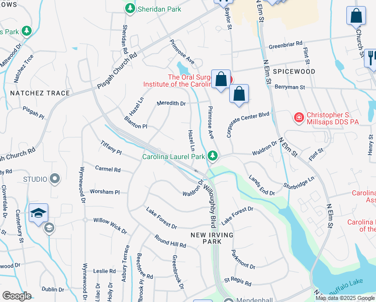 map of restaurants, bars, coffee shops, grocery stores, and more near 3705 Hazel Lane in Greensboro