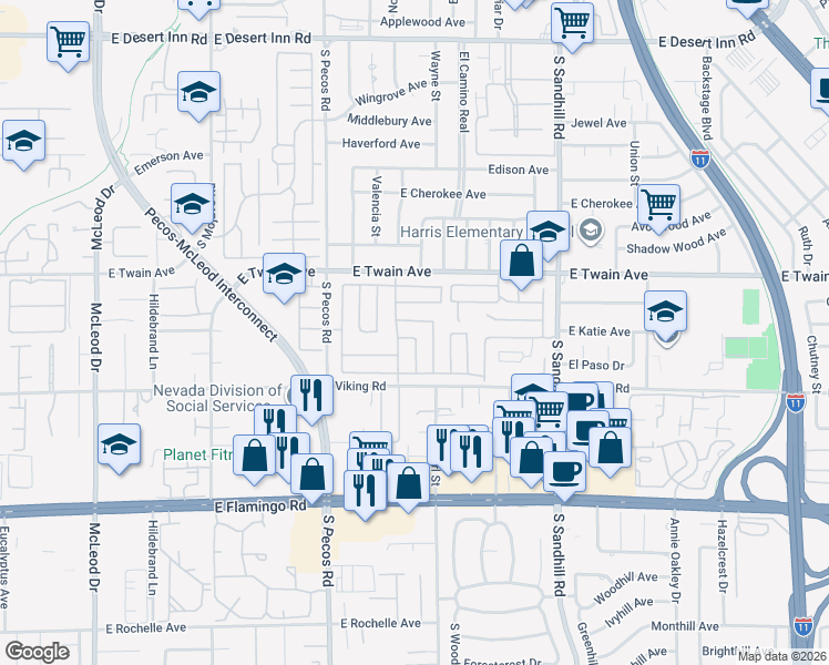 map of restaurants, bars, coffee shops, grocery stores, and more near 3552 Bounty Avenue in Las Vegas