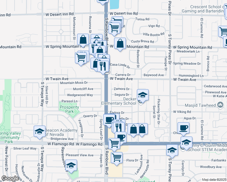 map of restaurants, bars, coffee shops, grocery stores, and more near 3780 Avila Street in Las Vegas