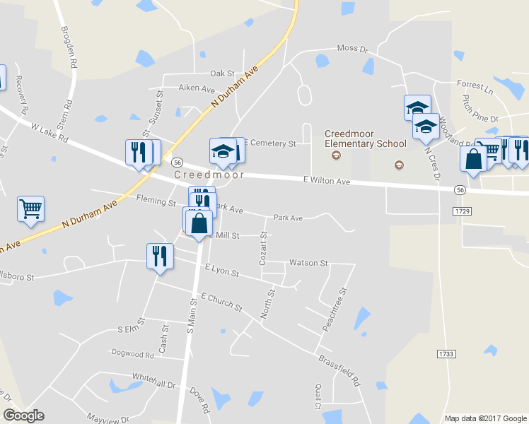 map of restaurants, bars, coffee shops, grocery stores, and more near 217 Park Avenue in Creedmoor