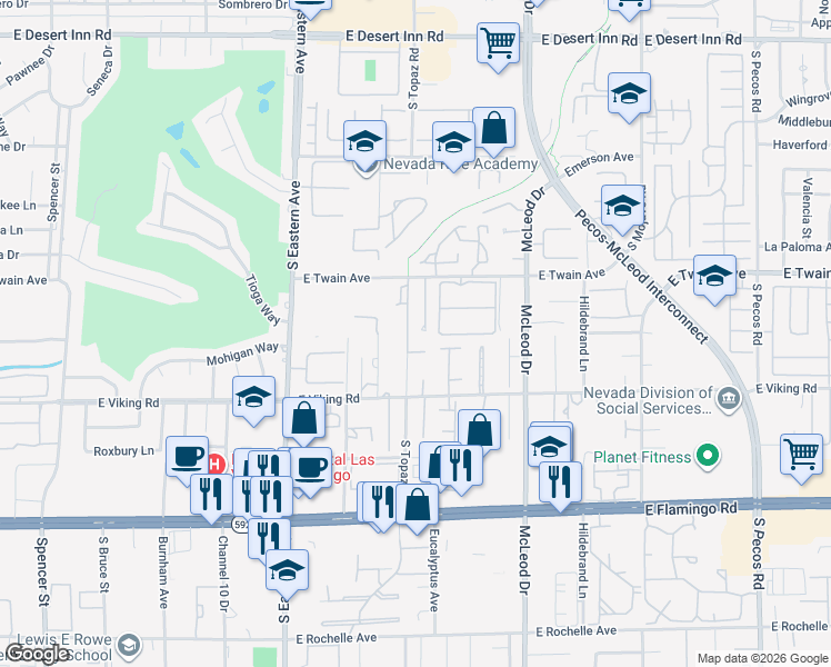 map of restaurants, bars, coffee shops, grocery stores, and more near 3789 Gershon Court in Las Vegas