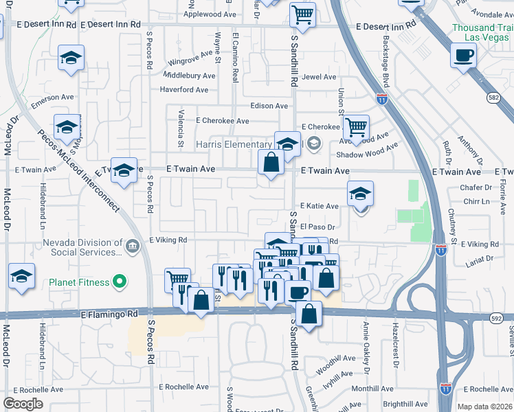 map of restaurants, bars, coffee shops, grocery stores, and more near 3708 Heritage Avenue in Las Vegas
