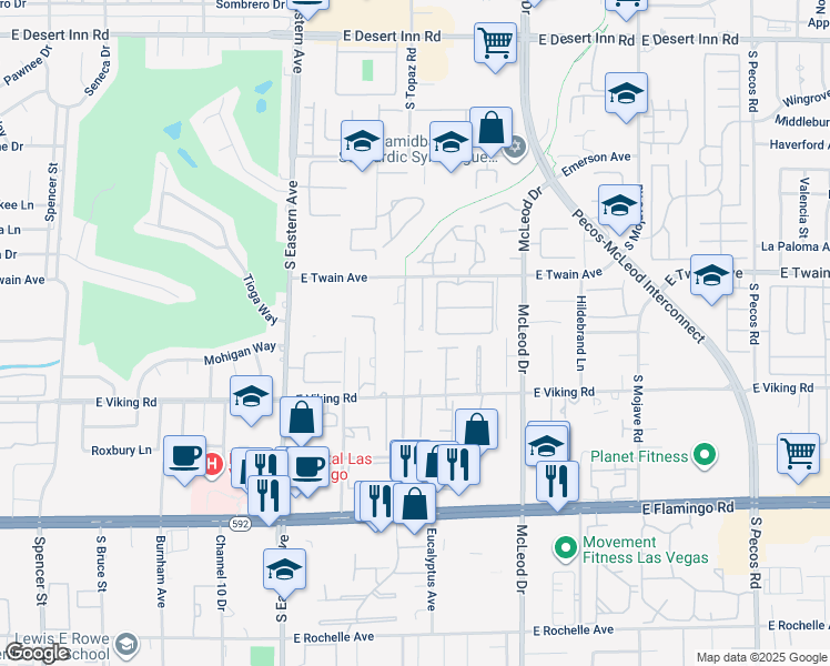 map of restaurants, bars, coffee shops, grocery stores, and more near 3789 Gershon Court in Las Vegas