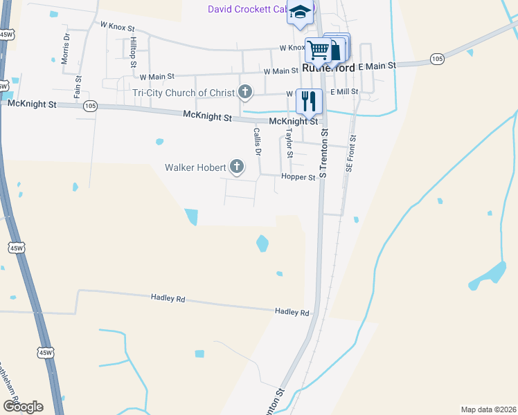map of restaurants, bars, coffee shops, grocery stores, and more near 404 Callis Dr in Rutherford