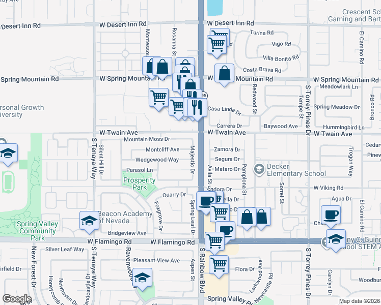 map of restaurants, bars, coffee shops, grocery stores, and more near 6929 Montcliff Avenue in Las Vegas