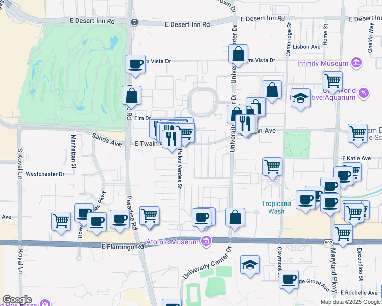 map of restaurants, bars, coffee shops, grocery stores, and more near 3812 Royal Crest Street in Las Vegas