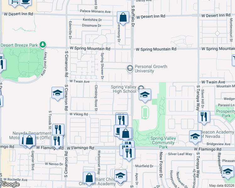 map of restaurants, bars, coffee shops, grocery stores, and more near 7893 Firefalls Drive in Las Vegas