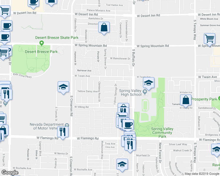map of restaurants, bars, coffee shops, grocery stores, and more near 7957 Sky Birch Court in Las Vegas