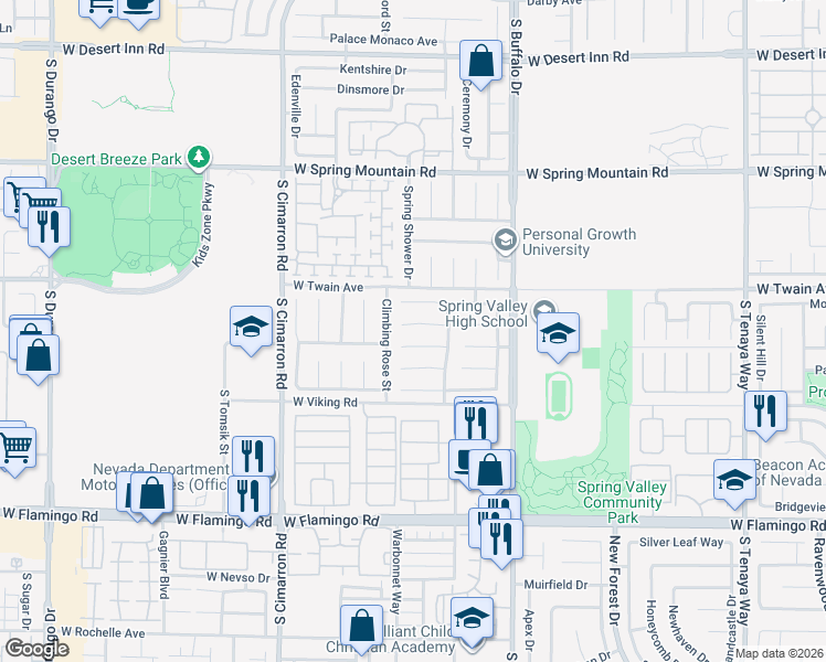 map of restaurants, bars, coffee shops, grocery stores, and more near 7957 Sky Birch Court in Las Vegas