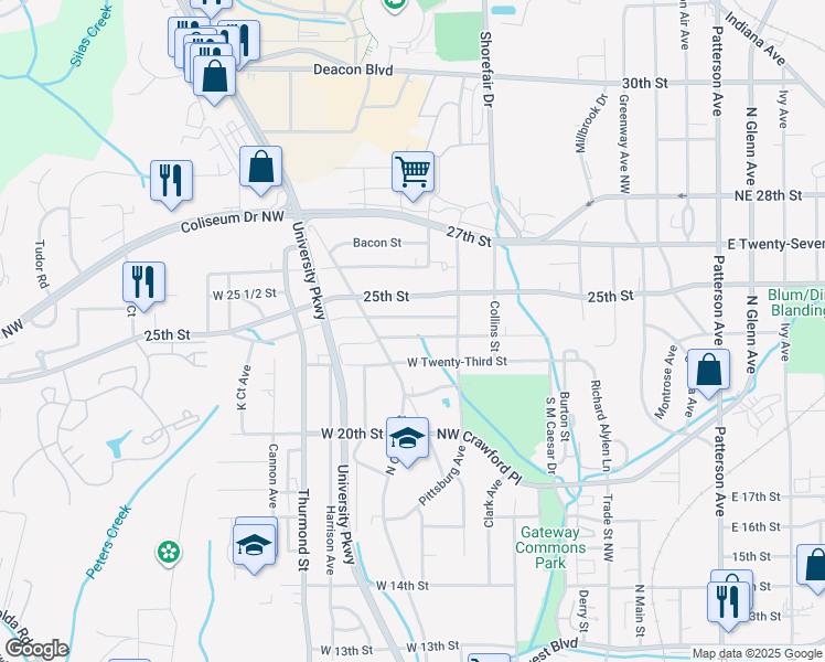 map of restaurants, bars, coffee shops, grocery stores, and more near 2303 Cherry Street in Winston-Salem